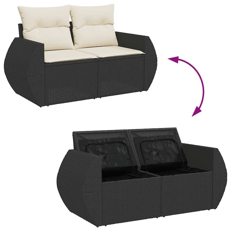 vidaXL Patio Sofa Set with Cushions Outdoor Conversation Furniture Poly Rattan - 21.7 x 24.4 x 27.2