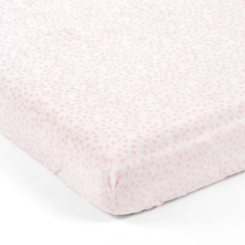 Lush Decor Baby Farmhouse Leaf Branch Soft & Plush Fitted Crib Sheet - 52"x 28" x 9" - Pink