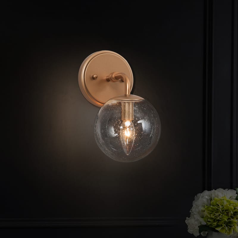Modern Glam Gold Single Wall Sconce Globe Glass Shade Bathroom vanity light