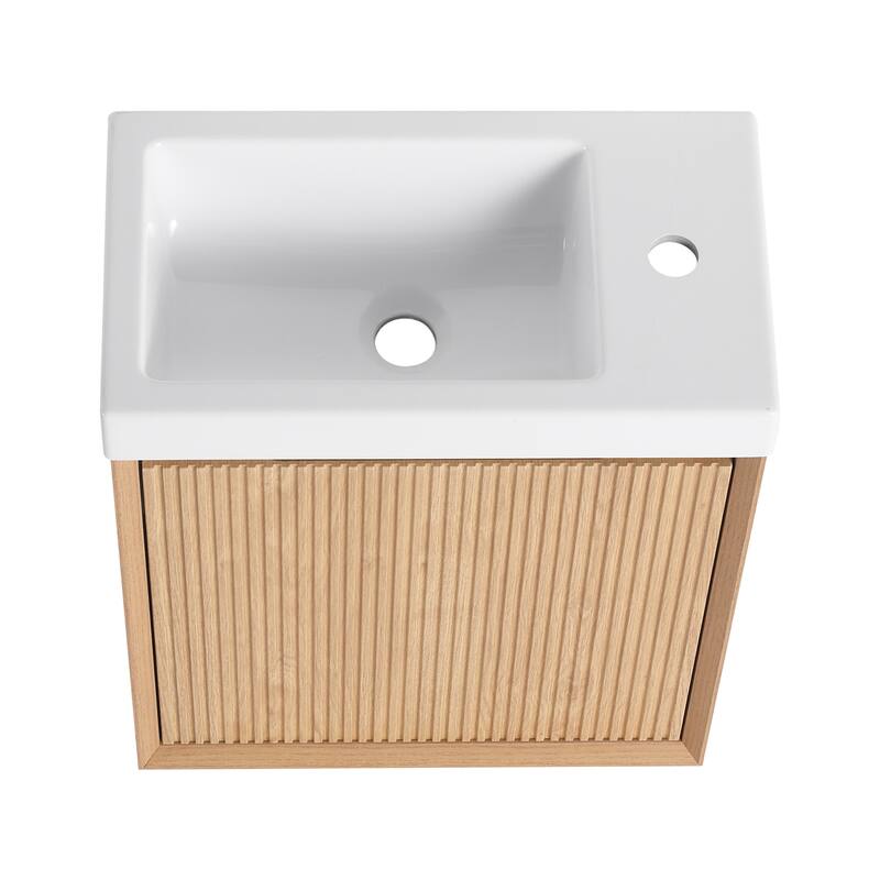 GDFStudio - Helsinki 18.5" Modern Wall-Mounted Bathroom Vanity Set with Resin Sink, Soft Closing Door & Antirust Hardware