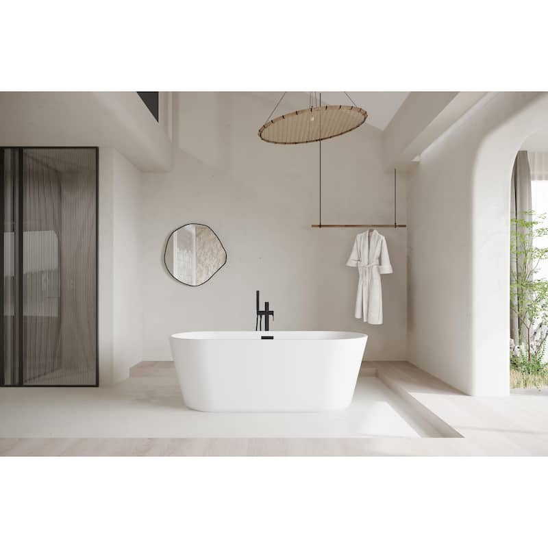 Odell Soaking Bathtub in Glossy White - Glossy White with Matte Black Trim - 24"