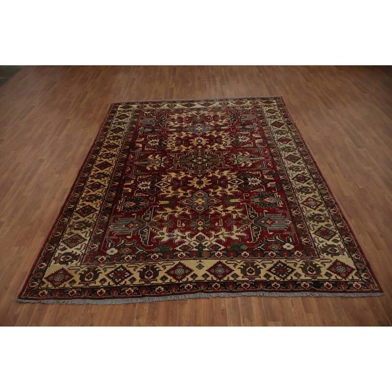 Hand Knotted Oriental 100% Wool Carpet Traditional Geometric Red Super Kazak Area Rug - 10' 8'' X 8' 0''