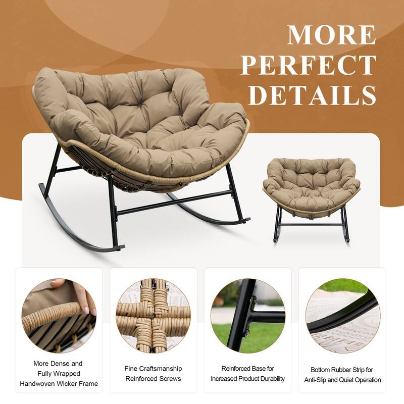 FINCATI Outdoor Rocking Papasan Chair, Rocking Chair Outdoor, 450 lbs Indoor Oversized Rocking Papasan, Comfy Rocking Egg Chair