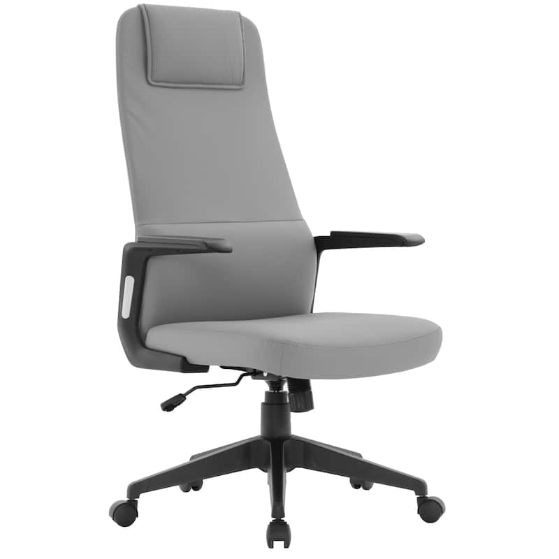 Nexa Ergonomic Leather/Polyester High-Back Office Chair with Padded Headrest, Adjustable Height, Swivel, and Smooth Casters