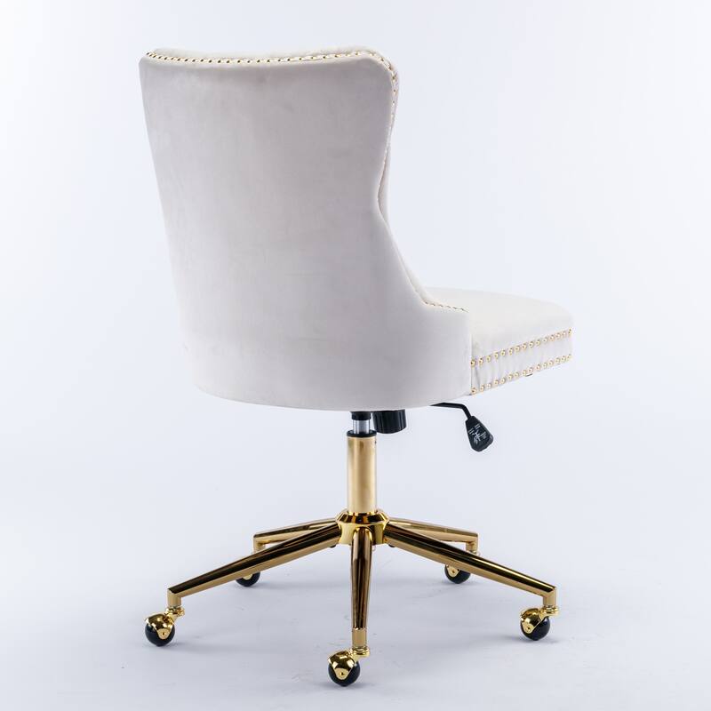 GDF Studio - Modern Velvet Tufted Upholstered Office Chair with Golden Metal Base with Nailhead Trim and Triple-Elastic Cushion
