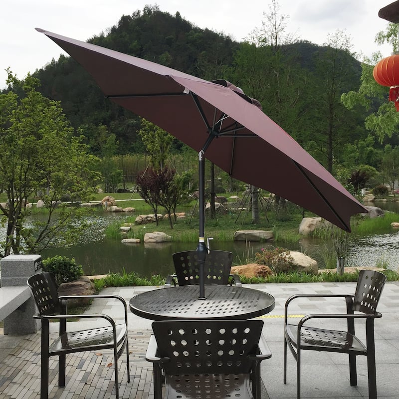9ft Chocolate Patio Umbrella with Push Button Tilt and Wind Vent