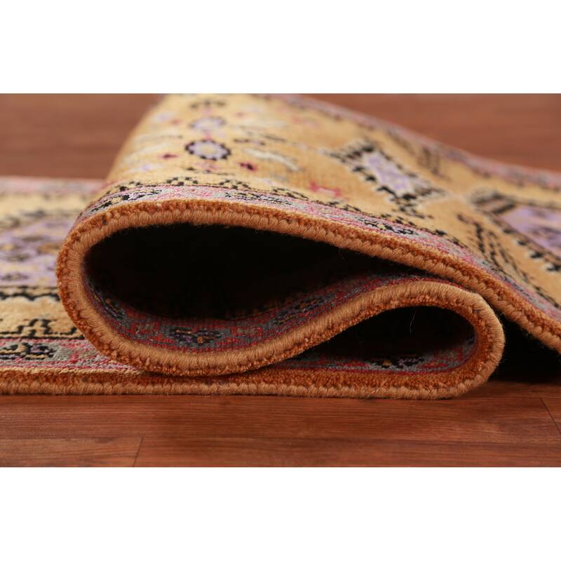 Geometric Viss Indian Runner Rug Hand-Knotted Wool Carpet - 2'7"x 9'10"