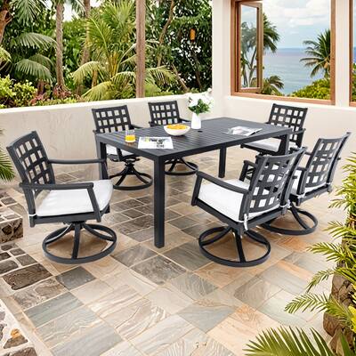 7-Piece Aluminum Patio Dining Set with 67" Table & Swivel Rocker Chairs