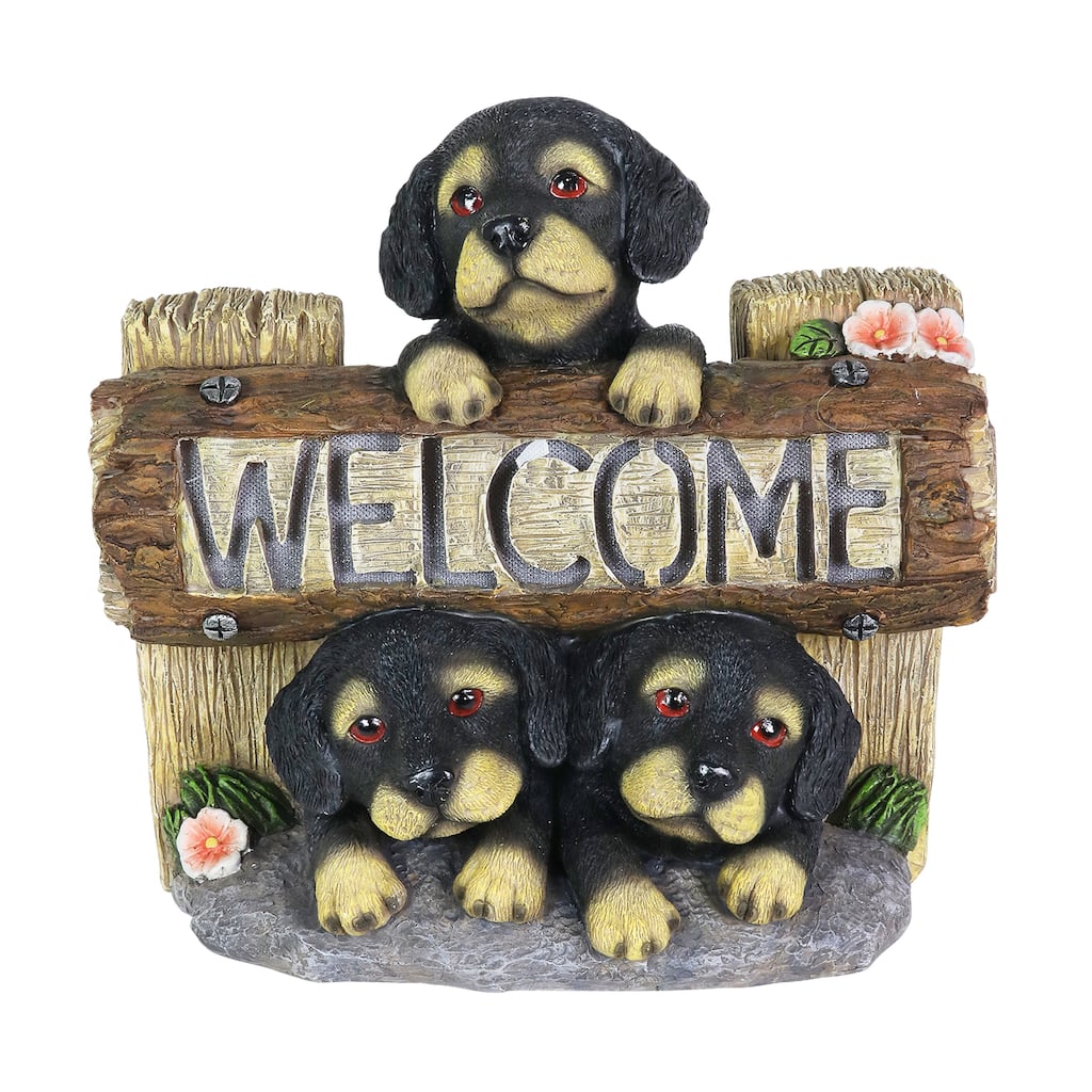 Exhart Solar Three Dogs Welcome Sign Garden Statuary, 8.5 Inches tall