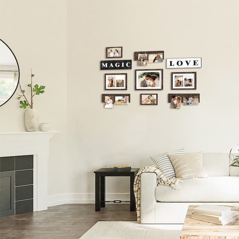 HELLO LAURA Elegant Dark Brown Wall Collage Display with 5 Photo Frames