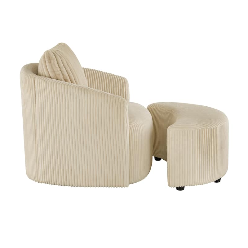 Sligo Oversized Wale Corduroy Swivel Accent Chair with Furry Channel Pillow and Ottoman by iNSPIRE Q Bold