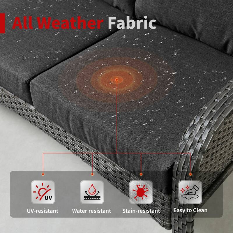 OVIOS 8 Pieces Outdoor Patio Swivel Chair Conversation Set with Fire Table