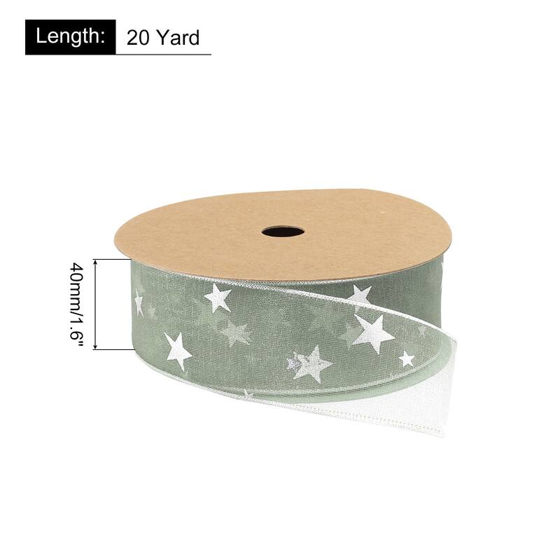 1Inch 20 Yard Star Organza Sheer Ribbon Printed Grey for Gift Wrapping - Green - 1.6 inch
