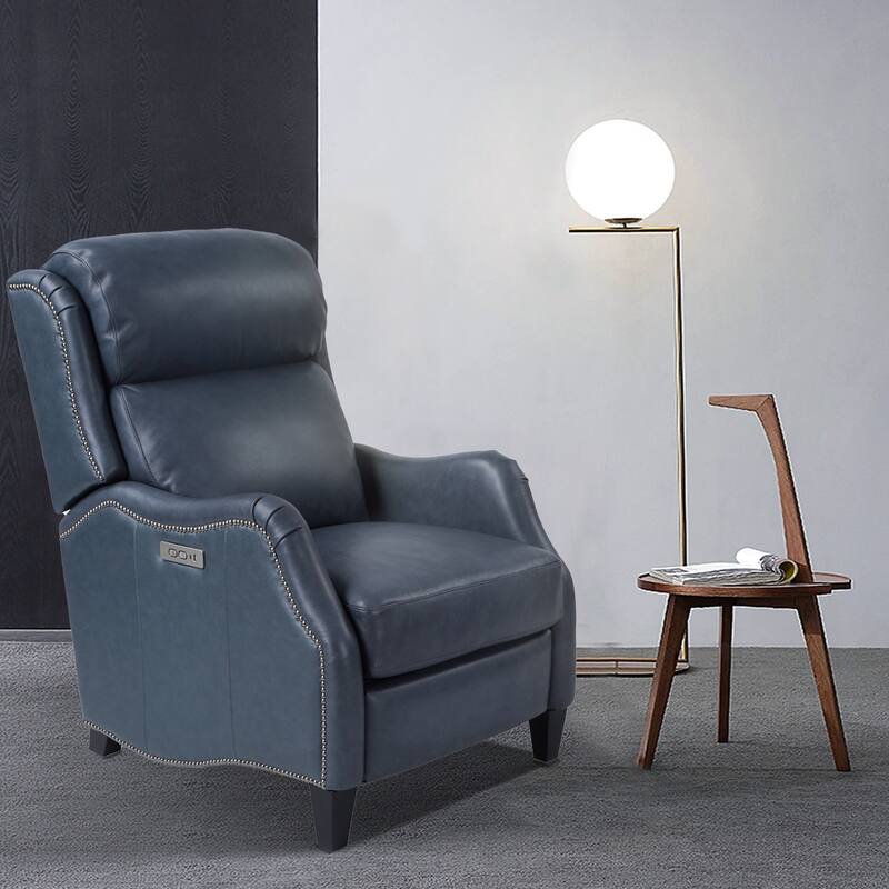 Genuine Leather Nailhead Trim Recliner Dual Power Home Theatre Power Recliner Chair with USB Port