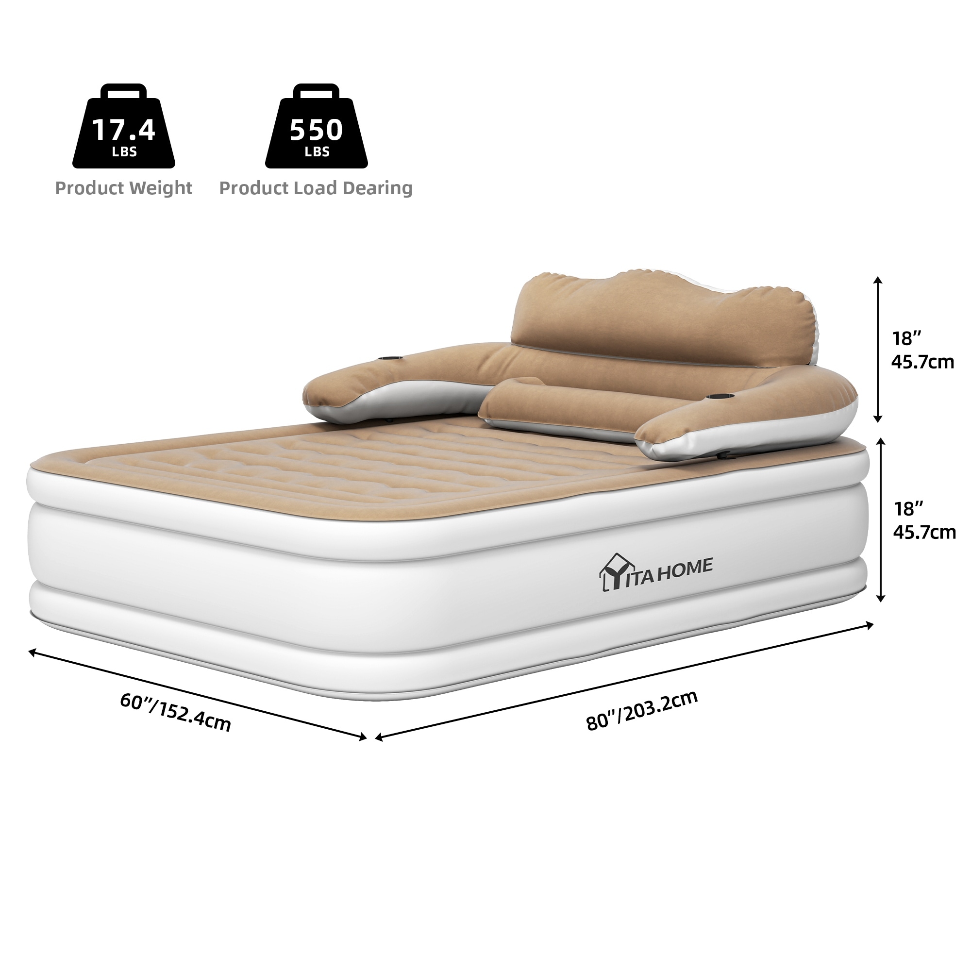 Queen Air Mattress with Headboard, image size:2000x2000