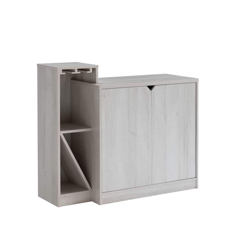 Wood Bar Cabinet with Removeable Wine Rack and 2 Doors, White Oak