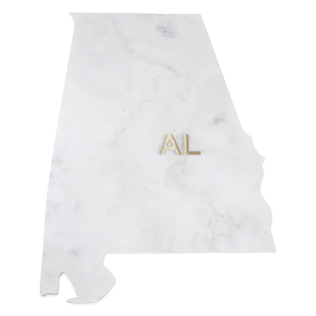 Lg Polished Marble "Alabama" Cutting Board w/brass state abbreviation - White