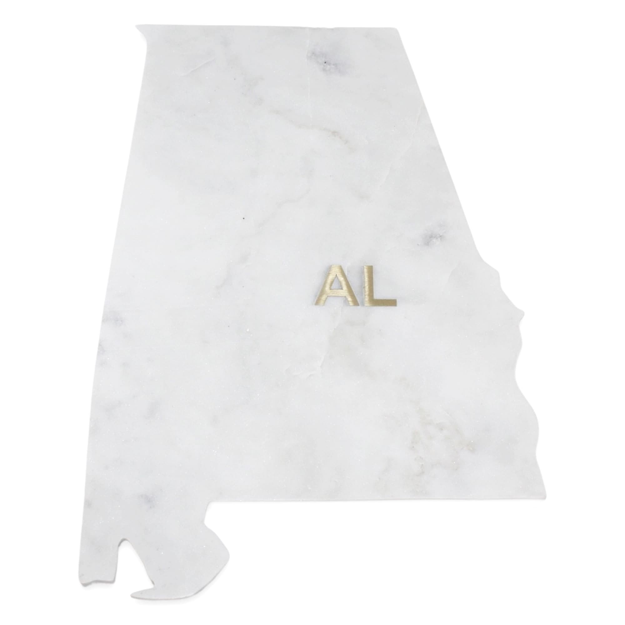 Lg Polished Marble "Alabama" Cutting Board w/brass state abbreviation - White