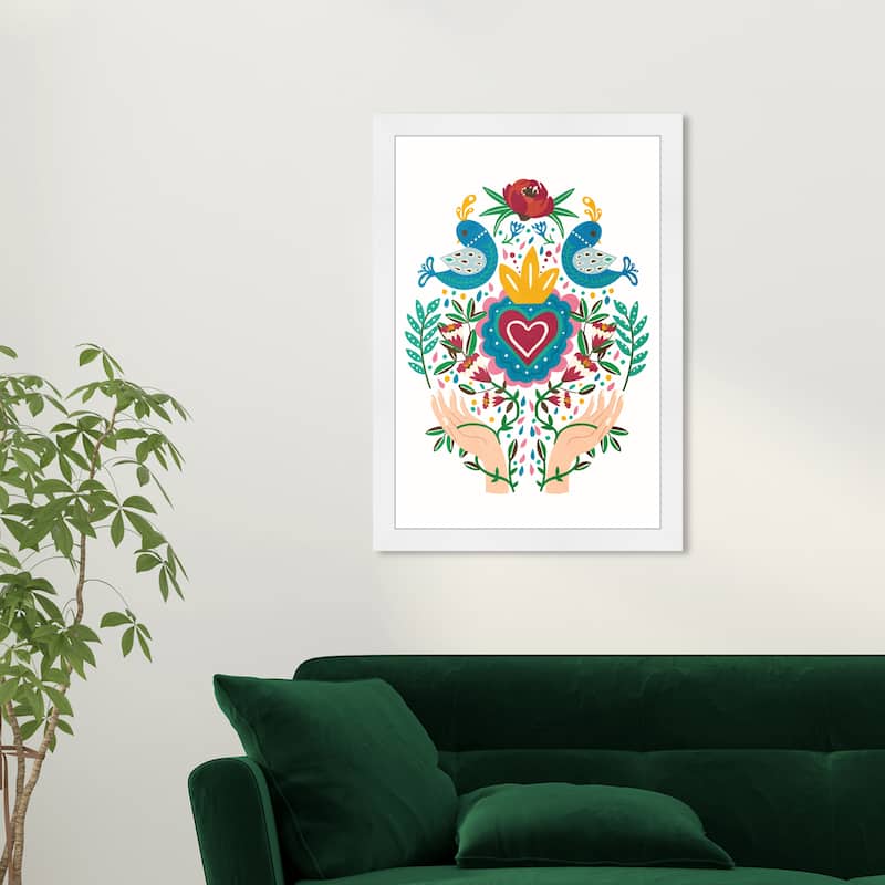 "Give you My Heart", Heart Queen Flowers Modern Blue Framed Wall Art Print for Bedroom