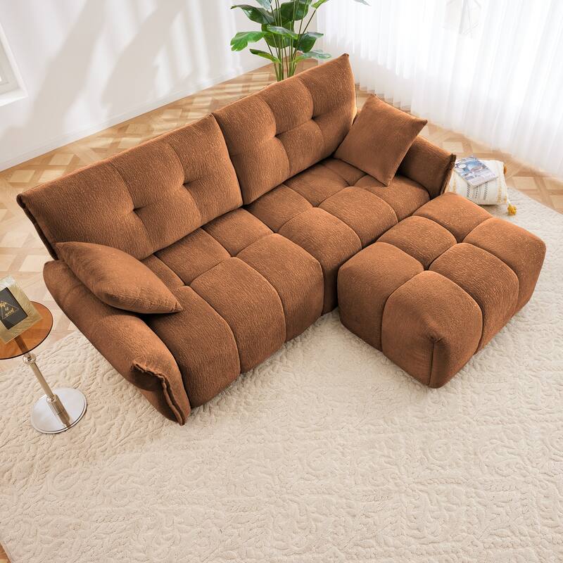 Modular 4-Seat Chenille Sofa Set with 2 Ottomans, High-Resilience Cushions and Solid Wood Frame
