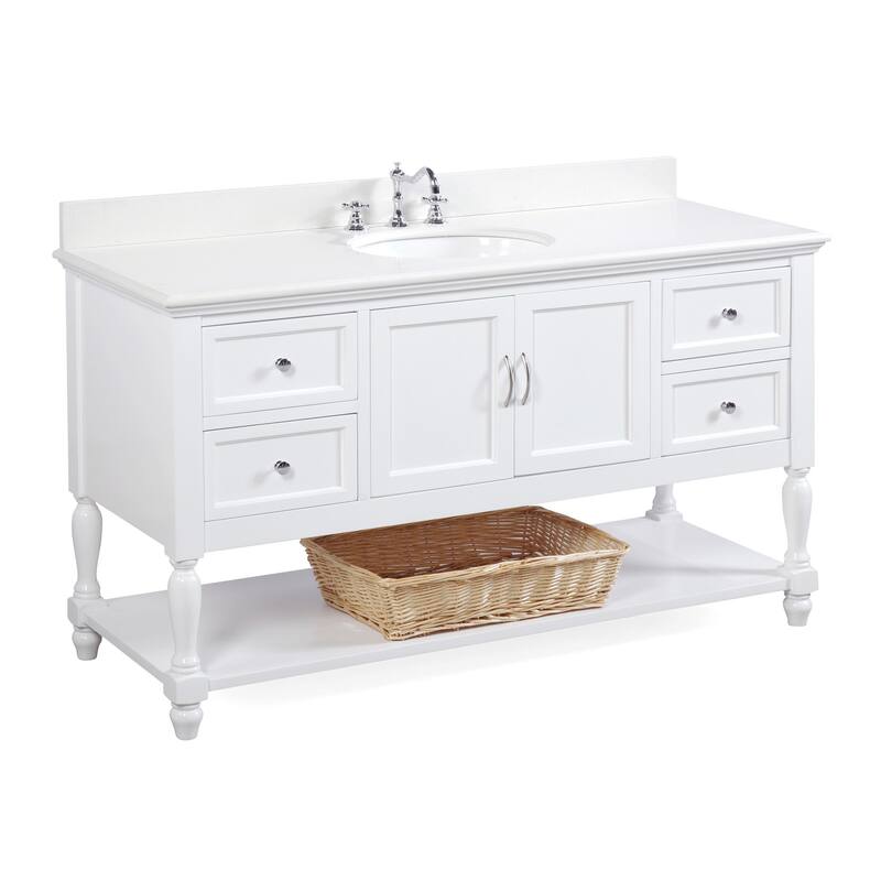 KitchenBathCollection Beverly 60" Single Bathroom Vanity with Quartz Top