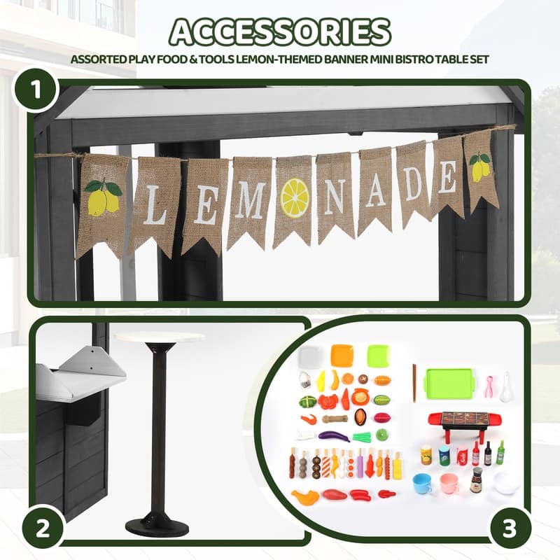 Kids Wooden Outdoor Playhouse with Lemonade Stand, Split Door for Kids Ages 3-8 - N/A