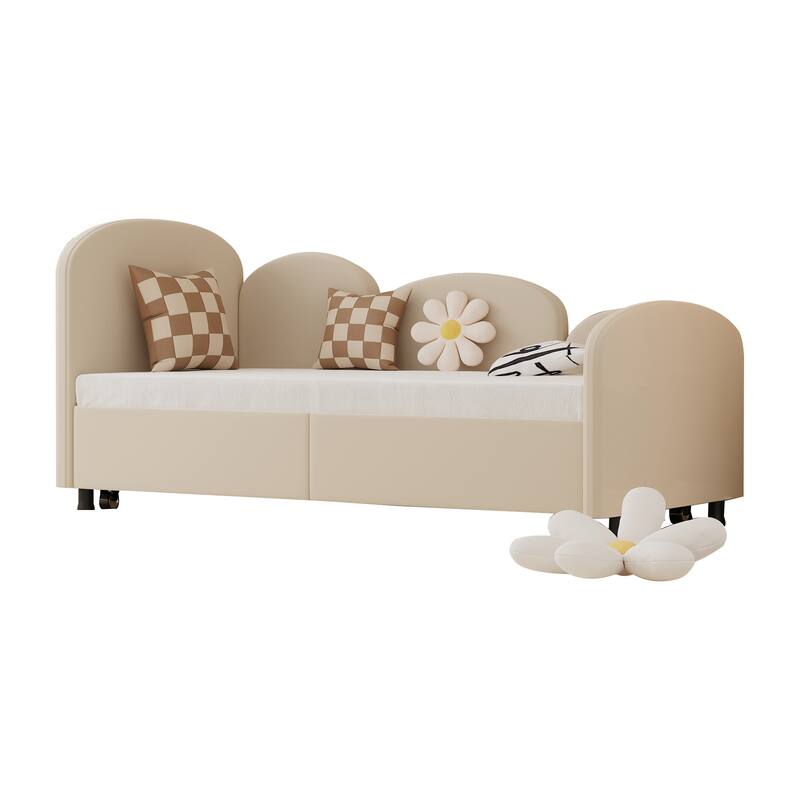 Flower-Shaped Velvet Upholstered Twin Daybed with Storage Drawer, Soft and Stylish Crib Bed