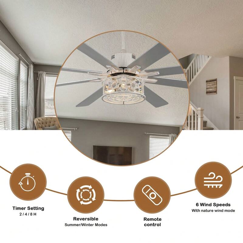 Cusp Barn 72in. Industrial Ceiling Fan with Remote, Dual Finish Blades, Modern Silent DC Motor 6 Speeds Reversible Ceiling Fan