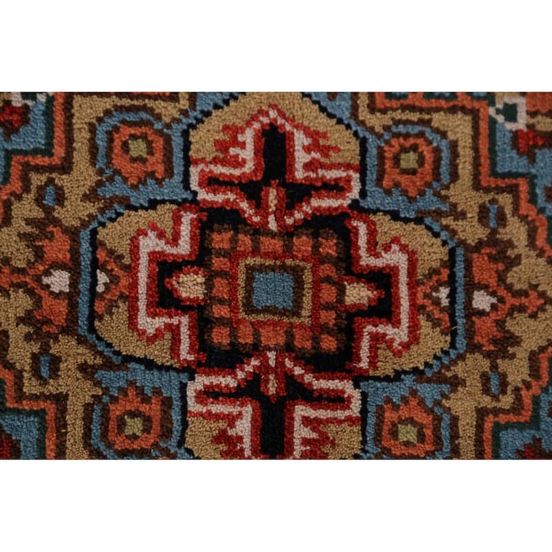 Light Blue Geometric Heriz Serapi Foyer Rug Handmade Wool Carpet - 3'0"x 5'0"
