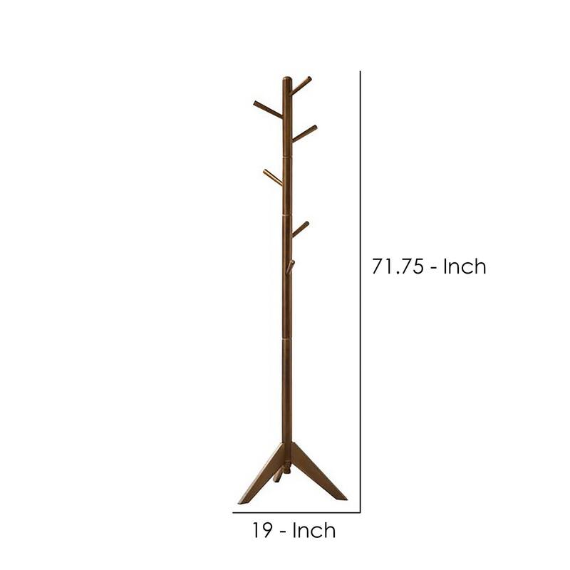 Sturdy Wood Coat Rack with Six Pegs, Brown
