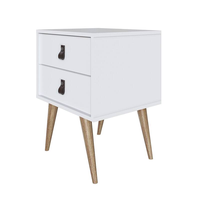 Manhattan Comfort Amber Nightstand with Faux Leather Handles in Blue and Nature