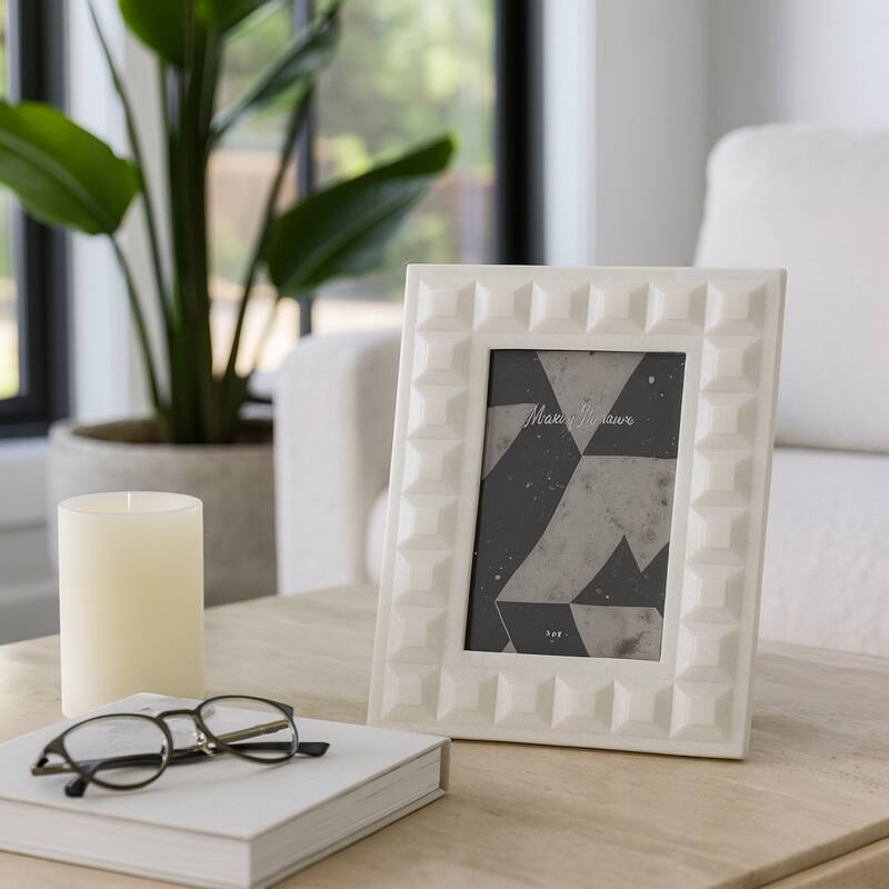 Resin Block Border Decorative Photo Frame - White
