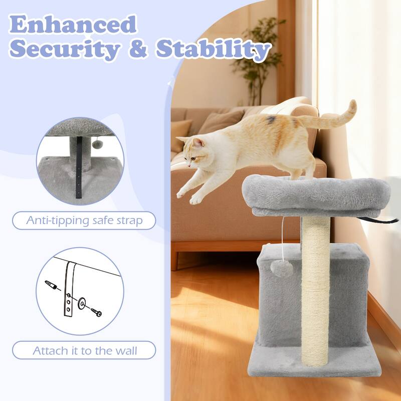Gymax 19.5'' Small Cat Tree w/Large Padded Plush Perch Condo Sisal