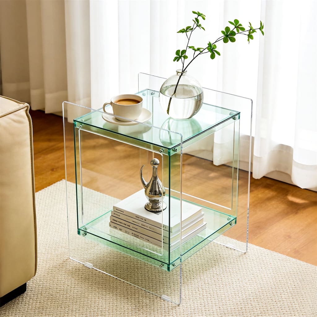 Acrylic Side Table Modern Square Cube Clear End Table Bedside Table Nightstand with Open Storage