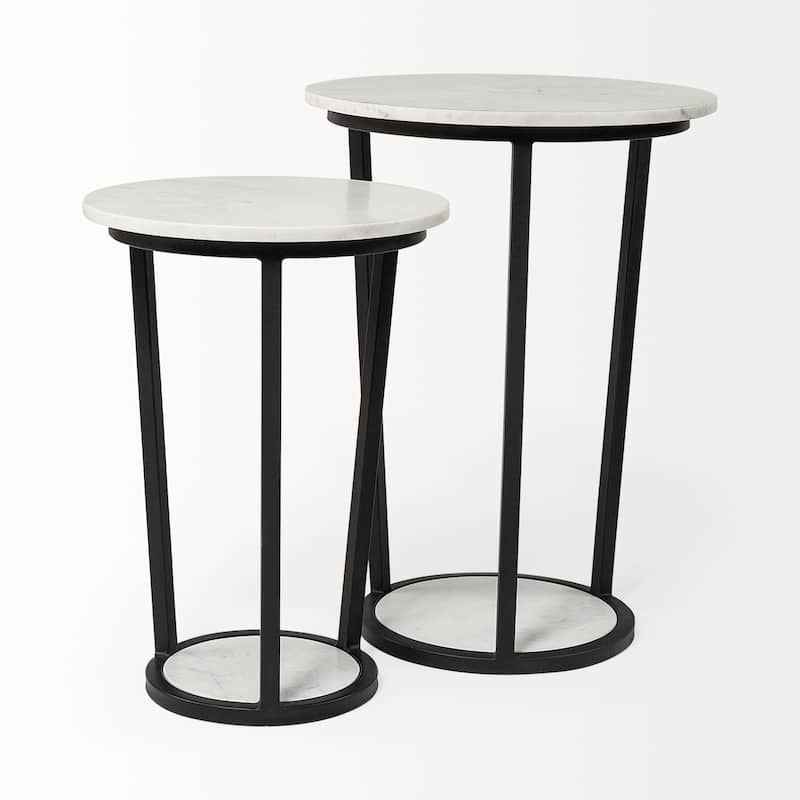 Bombola I White Marble w/ Black Iron Frame Accent Table (Small) - 15"W x 15"D x 20.9"H