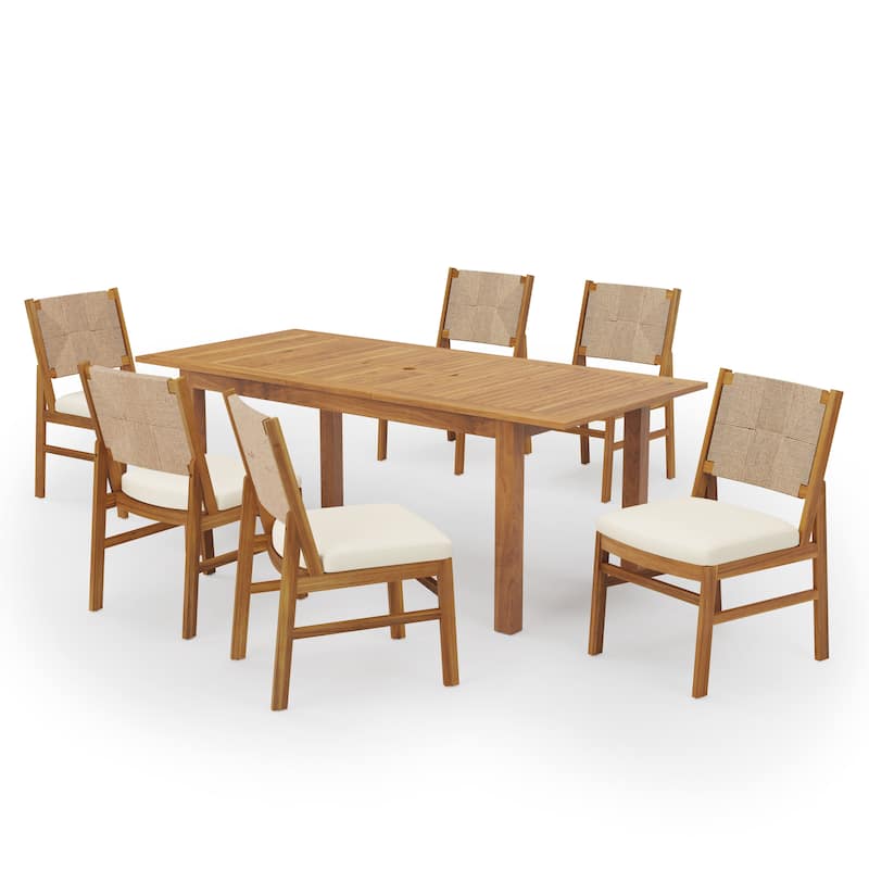 Christopher Knight Home - Outdoor Acacia Wood Dining Set with Handwoven Wicker and Expandable Table