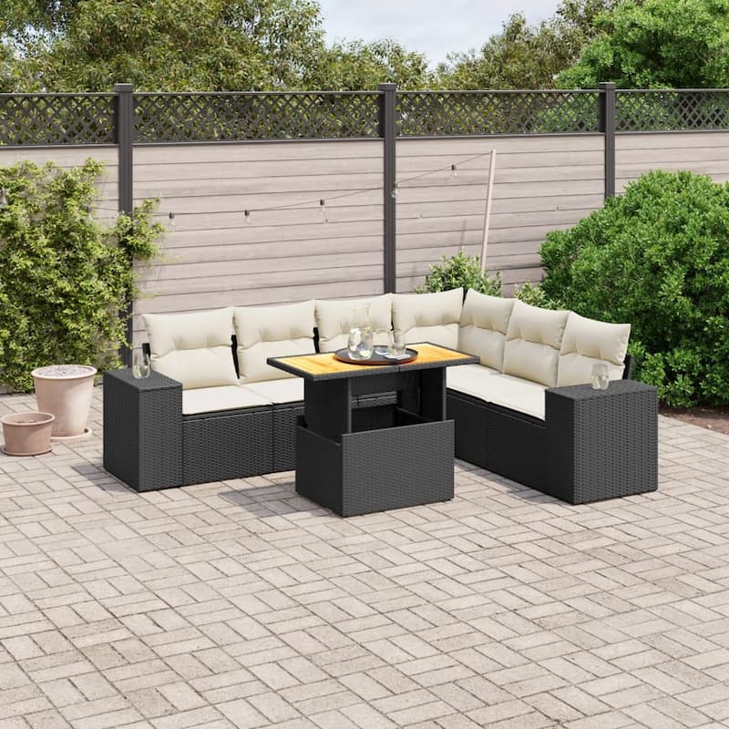 vidaXL Patio Sofa Set with Cushions Table and Modular Sofas 7 Piece Poly Rattan