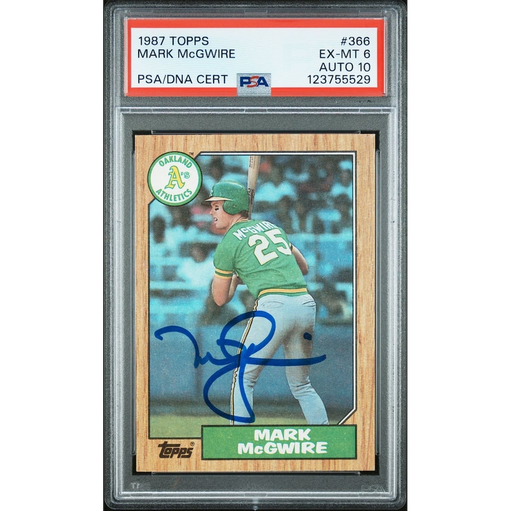 Mark McGwire 1987 Topps Signed Baseball Rookie Card #366 Graded PSA 6 Auto 10 Cert # 123755529 - 8' x 11'
