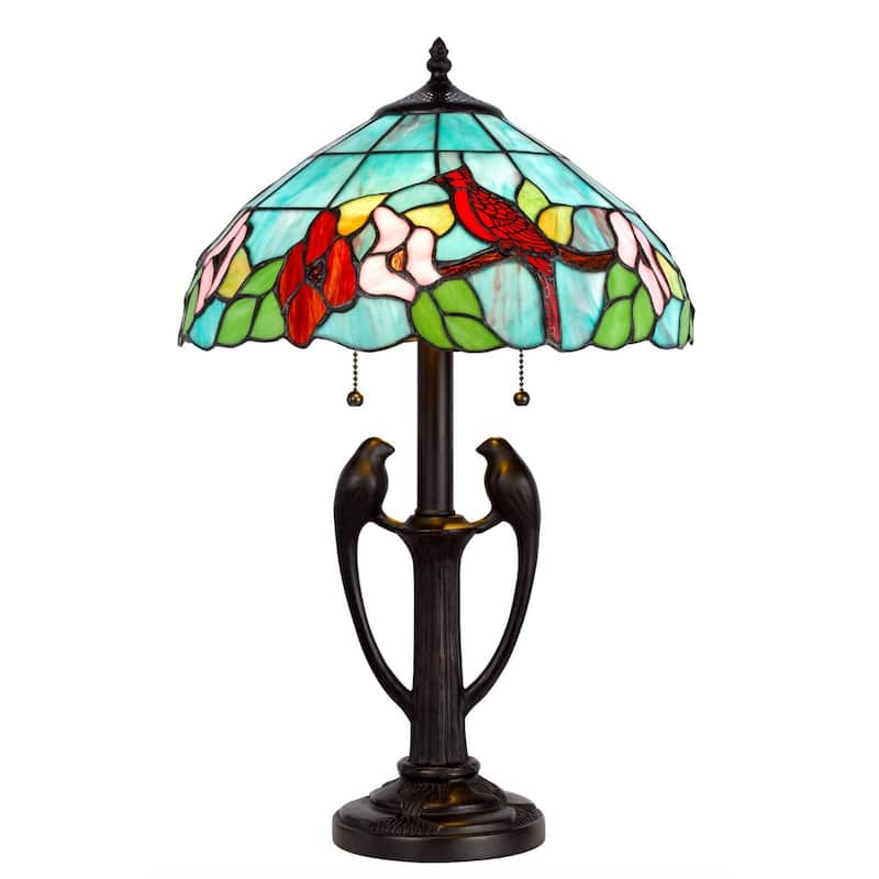 22" Traditional 2-Light Table Lamp with Floral Glass Shade and Resin Base for Bedroom or Office - 22" H x 14" W x 14" D