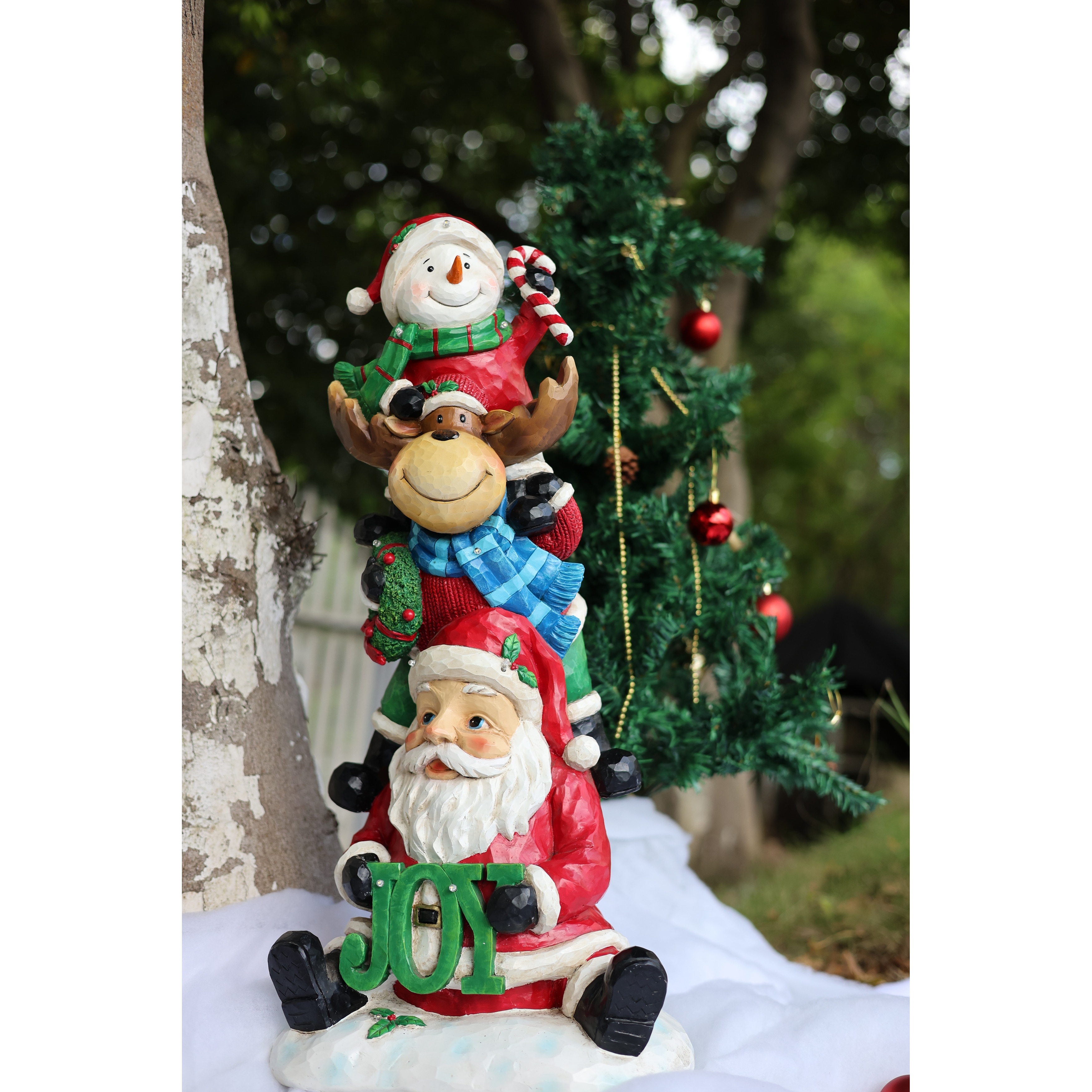 Stacking Snowman Elk Santa Christmas Decoration with LED Lights Battery Operated Indoor Use Only - 12.67 in x 9.4 in x 27 in