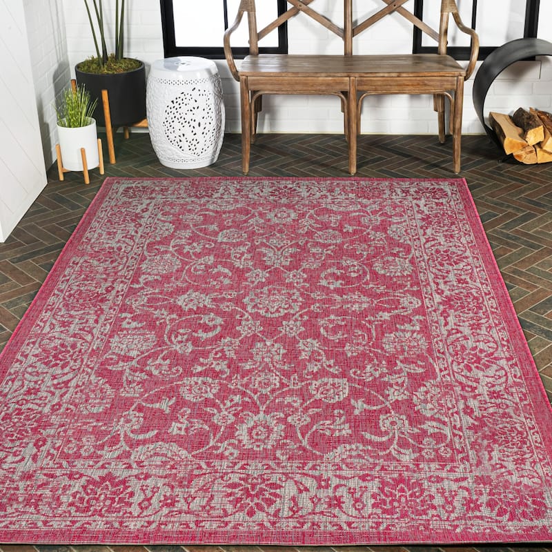 JONATHAN Y Sinjuri Bohemian Textured Weave Floral Indoor/Outdoor Area Rug