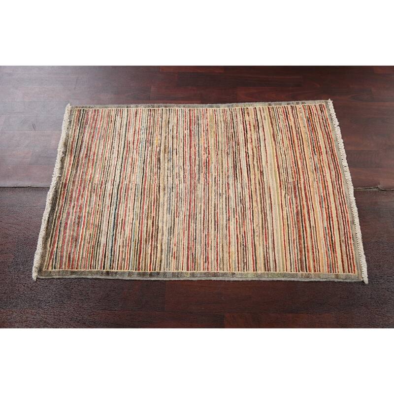 Striped Modern Gabbeh Kashkoli Wool Area Rug Hand-knotted Foyer Carpet - 2'6" x 3'10"