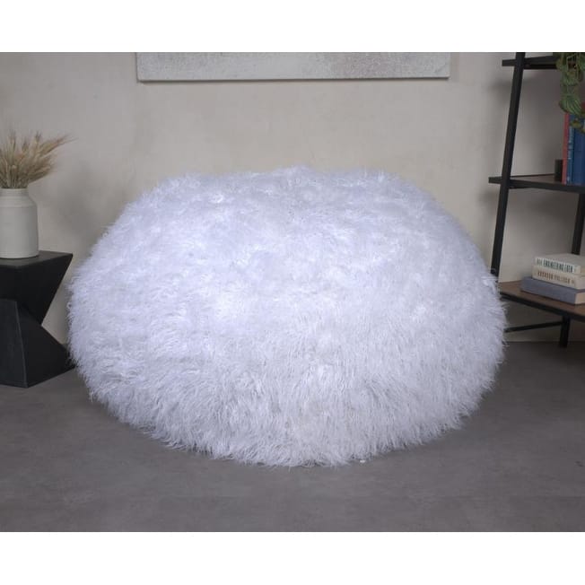 Mahin 5 Foot Rounded Faux Fur Bean Bag Comfortable Faux Fur Seating for Bedrooms White