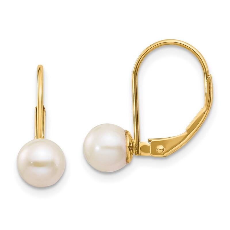 Curata 14k Yellow Gold Genuine Freshwater Cultured Pearl Stationary Lever-back Earrings - 5mm 6mm 7mm 8mm