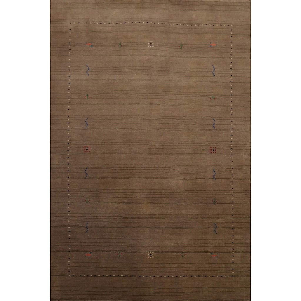 Brown Wool Gabbeh Oriental Accent Rug Geometric Tribal Carpet - 5' 9'' X 4' 1''