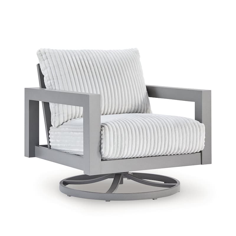 Signature Design by Ashley Moonlight View Gray/White Outdoor Swivel Chair with Cushion - 34"W x 38"D x 37"H
