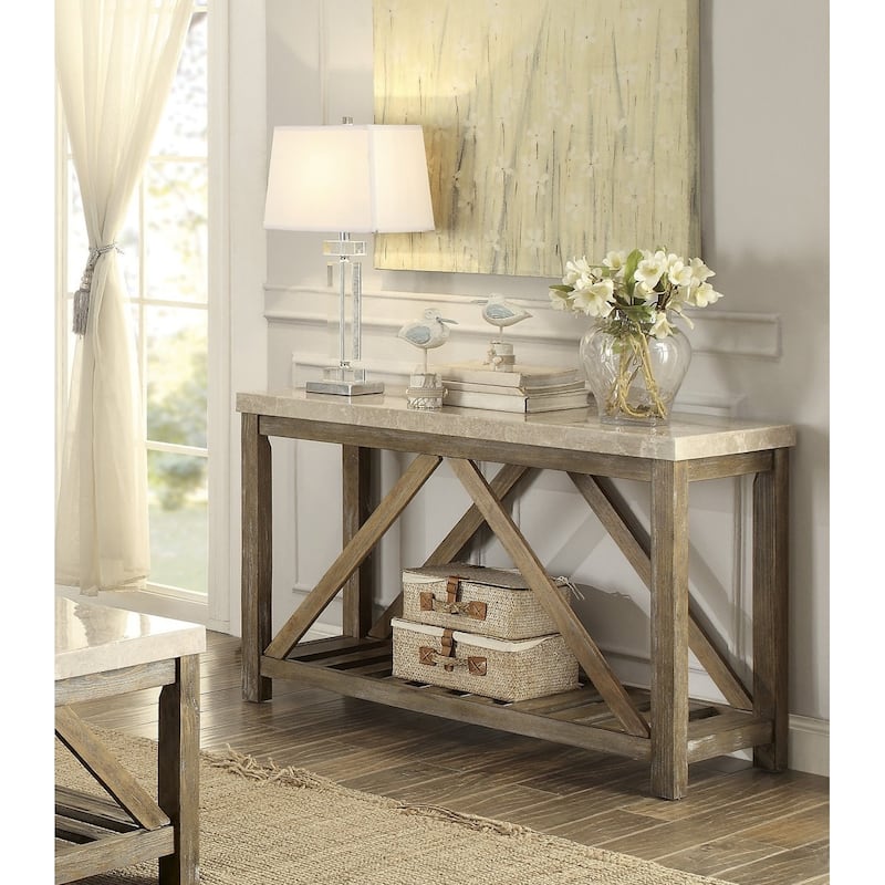 Industrial Style Angled Support 1pc Cocktail Table,Sofa Tables,End Tables with Bottom Shelf Marble Top - 48" x 18"x 31"