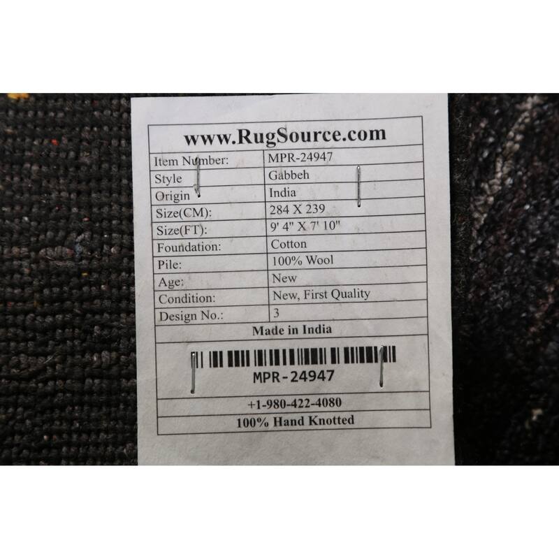 Tribal Gabbeh Indian Area Rug Handmade Black Wool Carpet - 7'10" x 9'4"