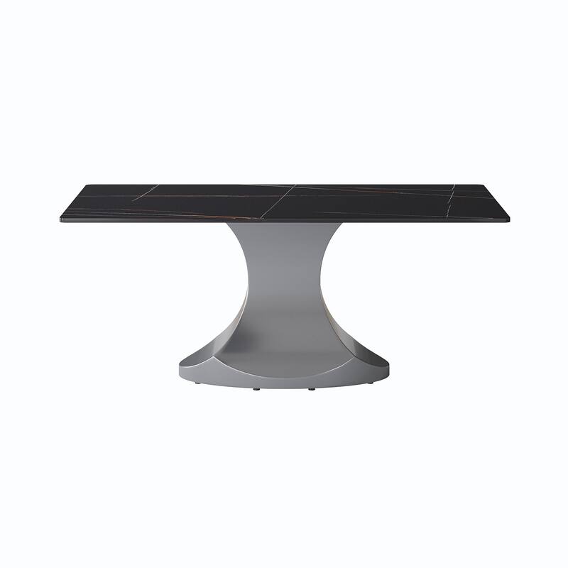 Rectangular Dining Table, Faux Marble Kitchen Dining Table with Grey Pedestal.
