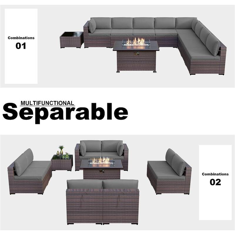 Kullavik 10 Pieces Outdoor Patio Furniture Set with Fire Pit Table